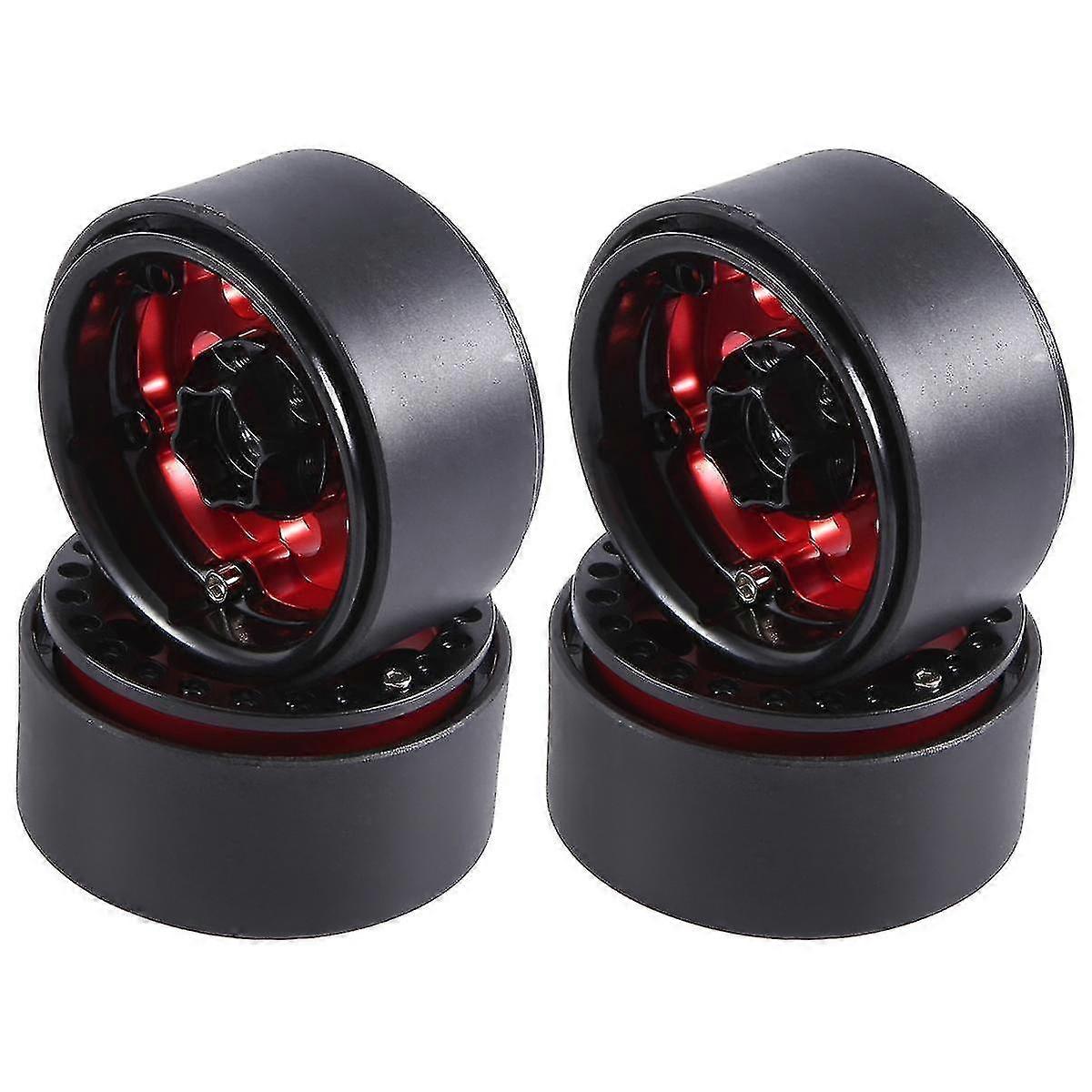 4PCS 1.9 Metal Beadlock 8 Round Hole Wheel Hub Rim for 1/10 RC Crawler Axial SCX10 90046 AXI03007 TRX4 RedCat D90,Red