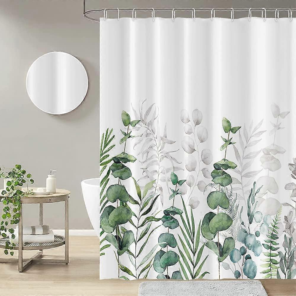 Groene bladeren douchegordijn voor badkamer, grijze eucalyptus bladeren doek RV badkuip aquarel douchegordijnen Palm tropische bladeren stof waterdichte Ba