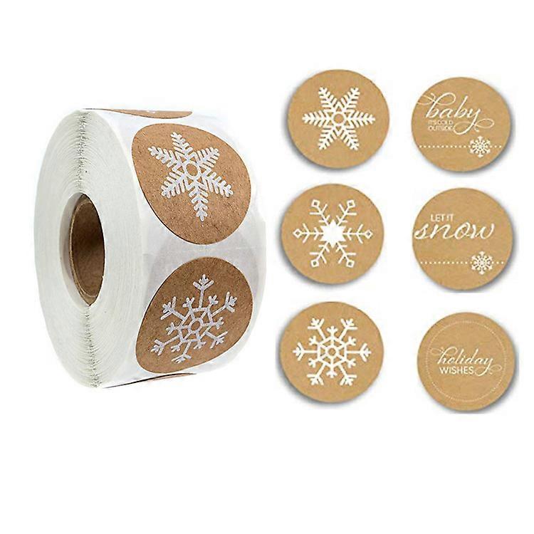 500 Snowflake Stickers in Roll ,1Inch Round Size , 3 Different Designs with Metallic Effect ( 1 Pack )
