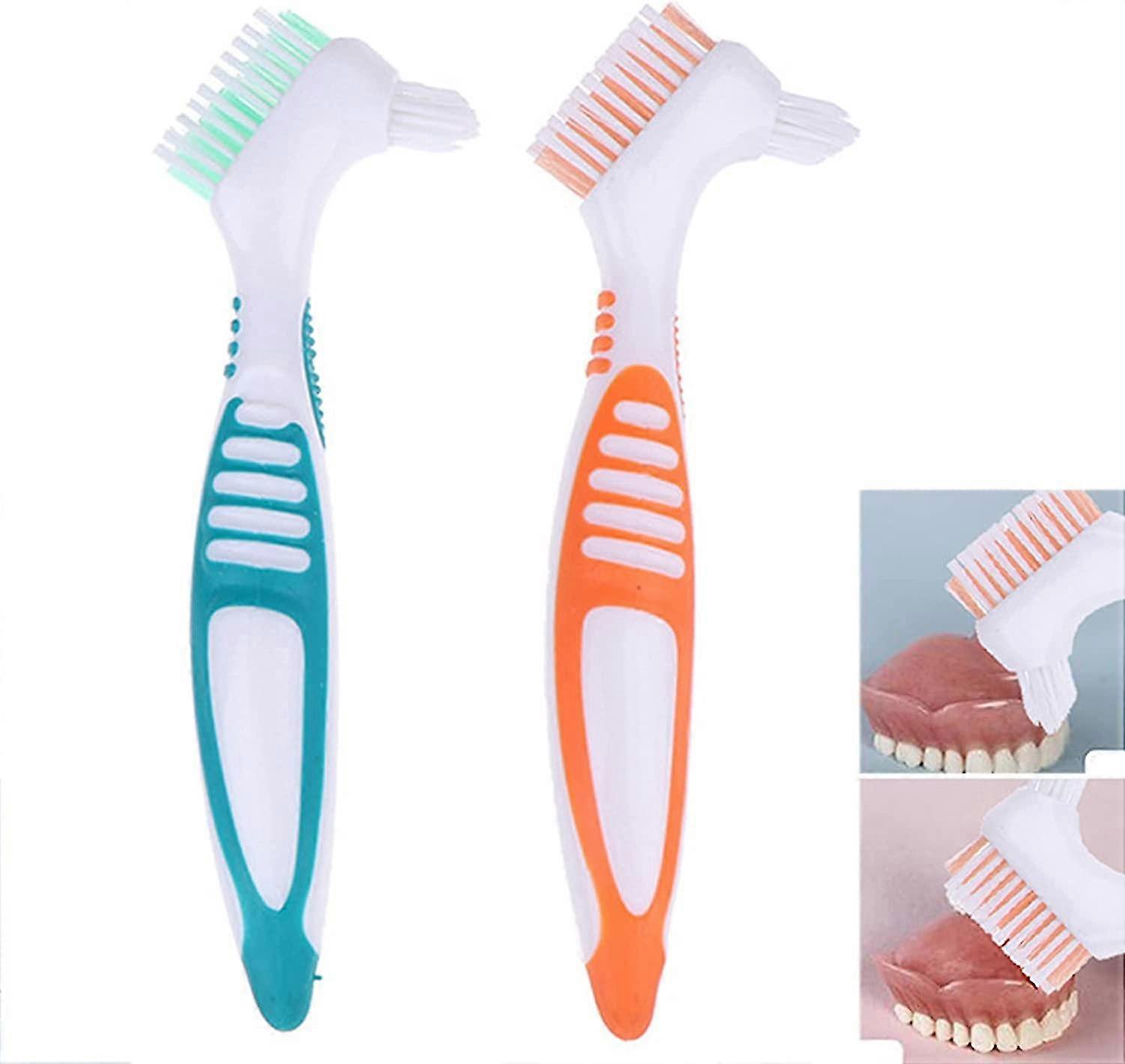 2 Pieces Denture Toothbrushes, Double Bristle Head Toothbrush Set, Denture Gift