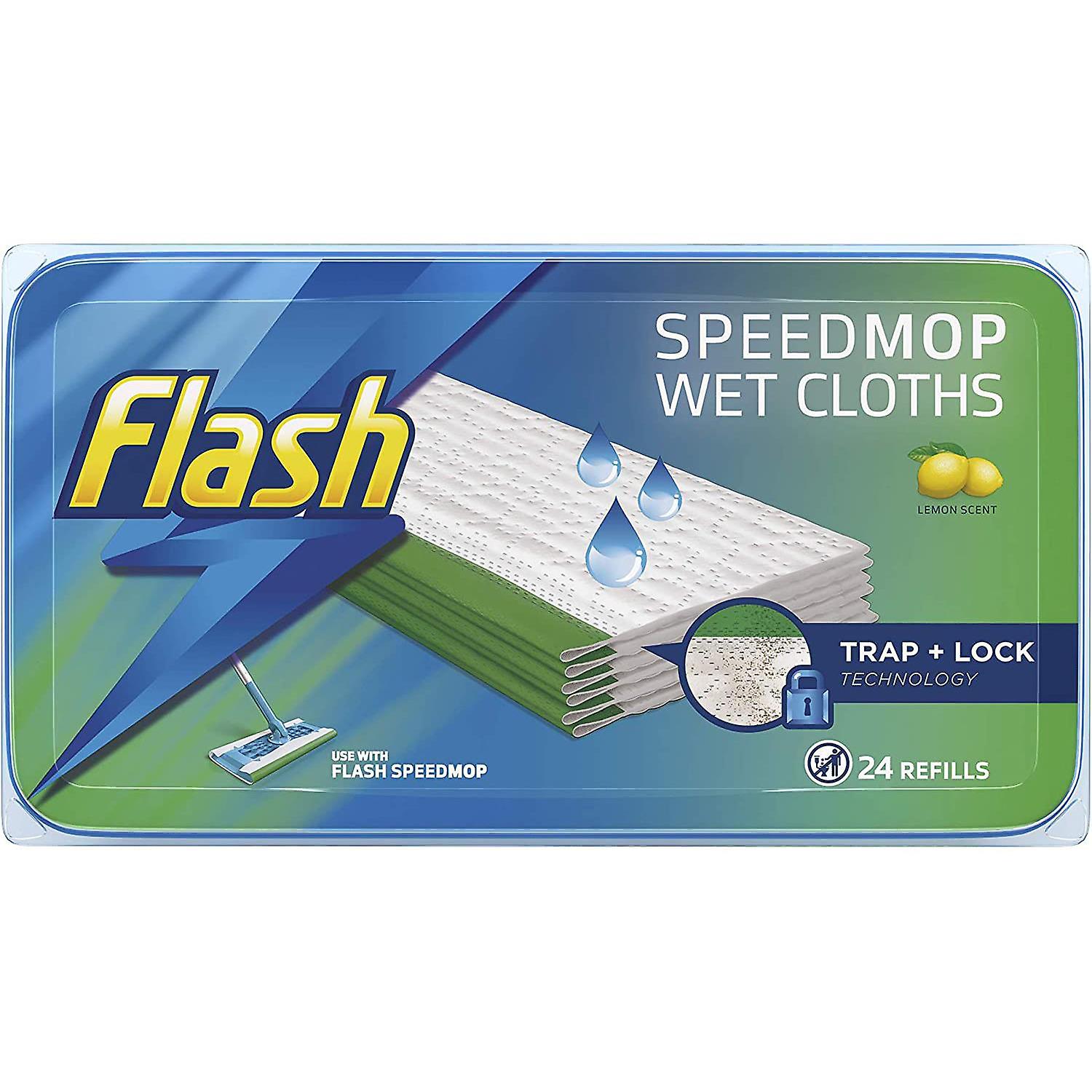 Flash Speedmop Antibac Wet Cloths Lemon Scent, Trap+Lock Technology, 24 Refills