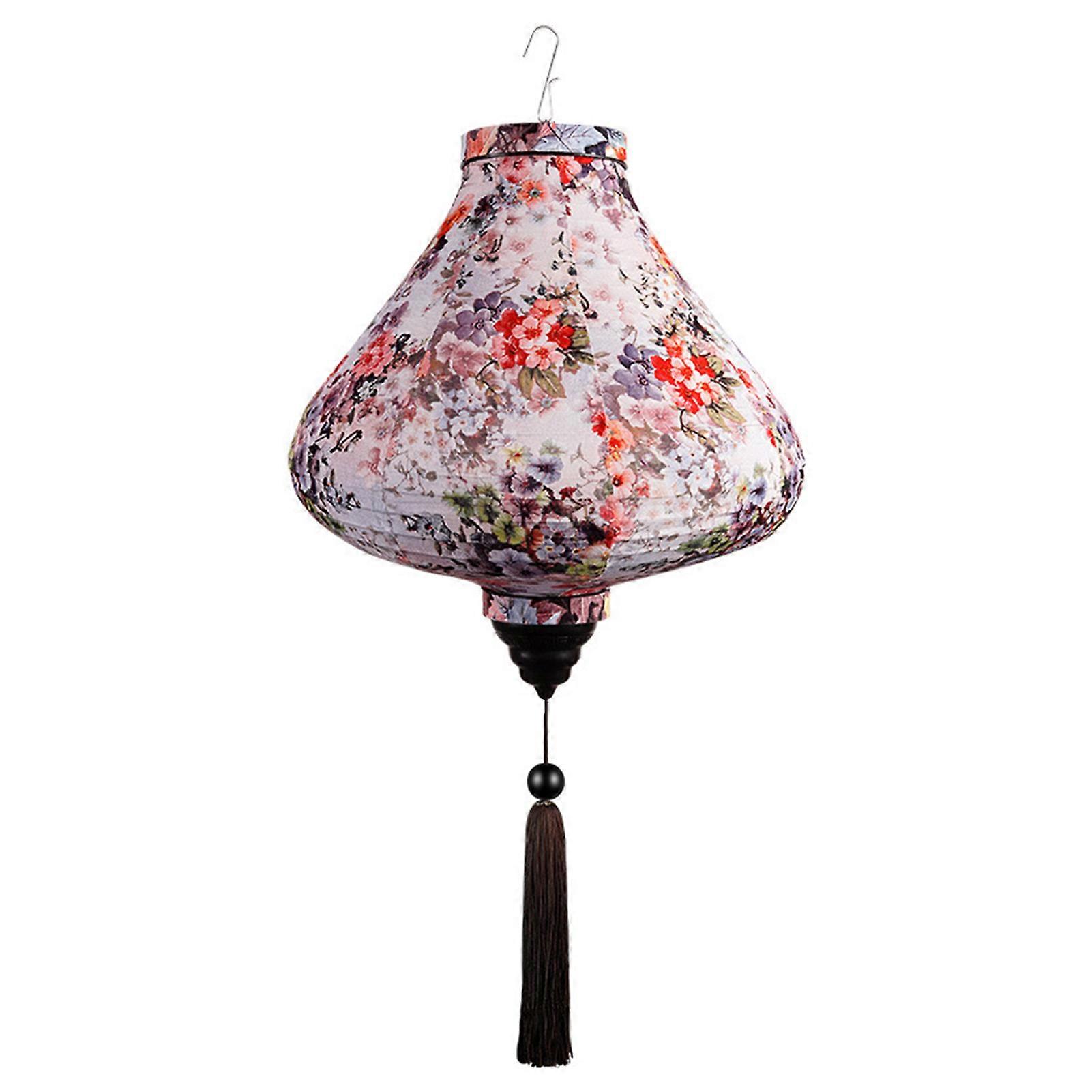 Vintage Lanterns Flower Printed with Tassels Hanging Hook Create Atmosphere Waterproof Home Decoration Lanterns