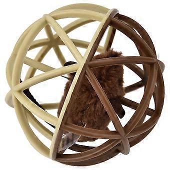 Cat Toy Sisal Ball Puzzle for Fun and Dental Care with Mouse Design in Rice Coffee Color