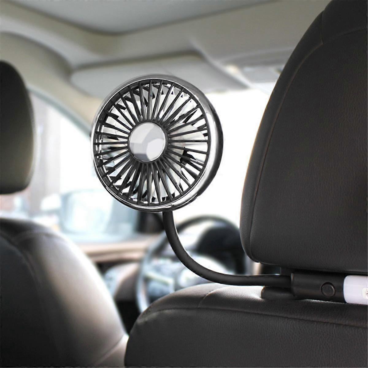 Car Fan for Backseat, Dual Hose Car Seat Fan with Led Lights, Portable USB Fan for Car, 3 Speeds Co