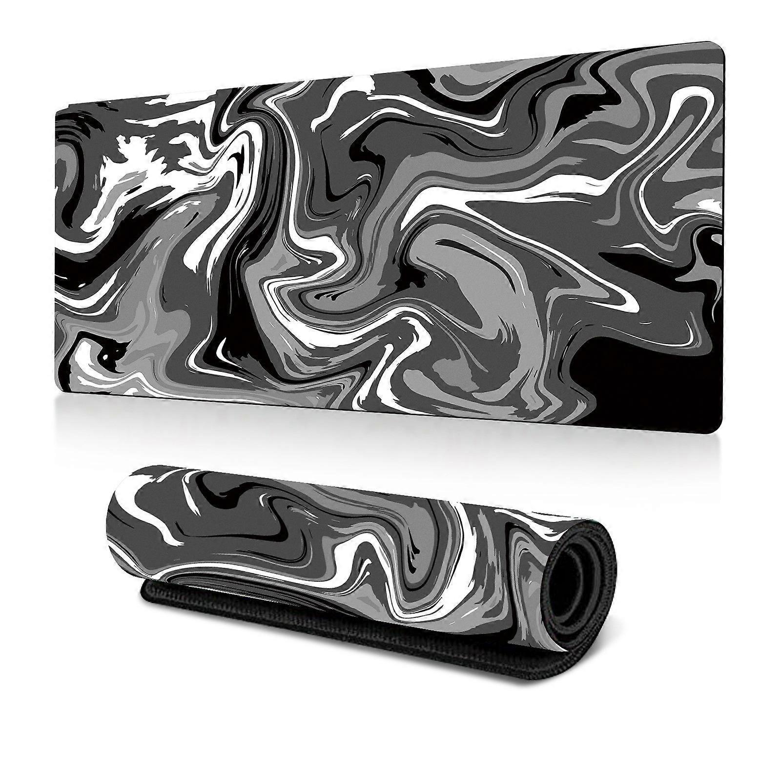 Gaming Mouse Pad (31.5 x 11.8 Inch) Mouse Pad Keyboard Pad 3MM Non-slip Waterproof Rubber Mouse Pad (Black Marble Fluid Design)