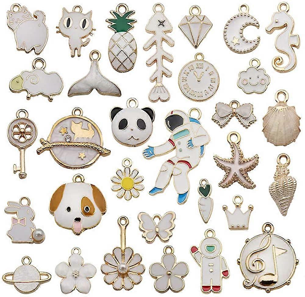 31 Pcs Assorted Plated Enamel White Pendants