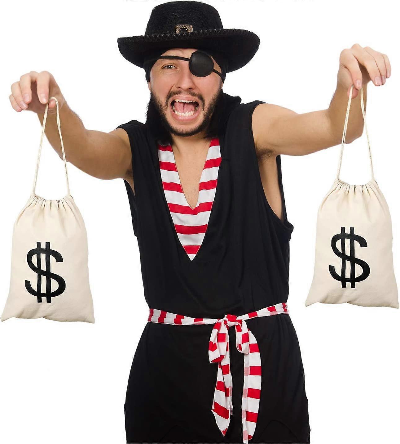 Banditen-Beutel-Set: Leinen-Geldtasche Mit Kordelzug, Dollarzeichen, Augenmaske & Bart – Perfekt Für Halloween & Cosplay