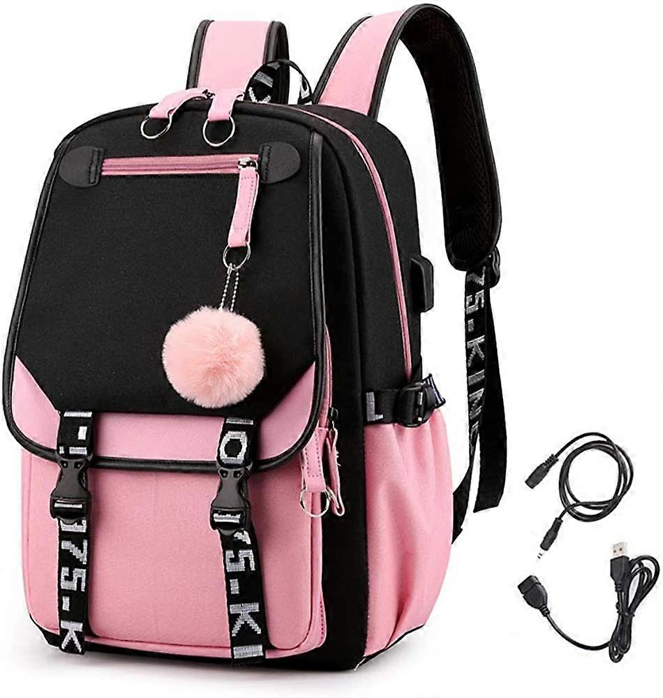 Girl Backpack has USB and Audio Cable Interface Suitable as Student School Bag Laptop Backpack Leisure Backpack