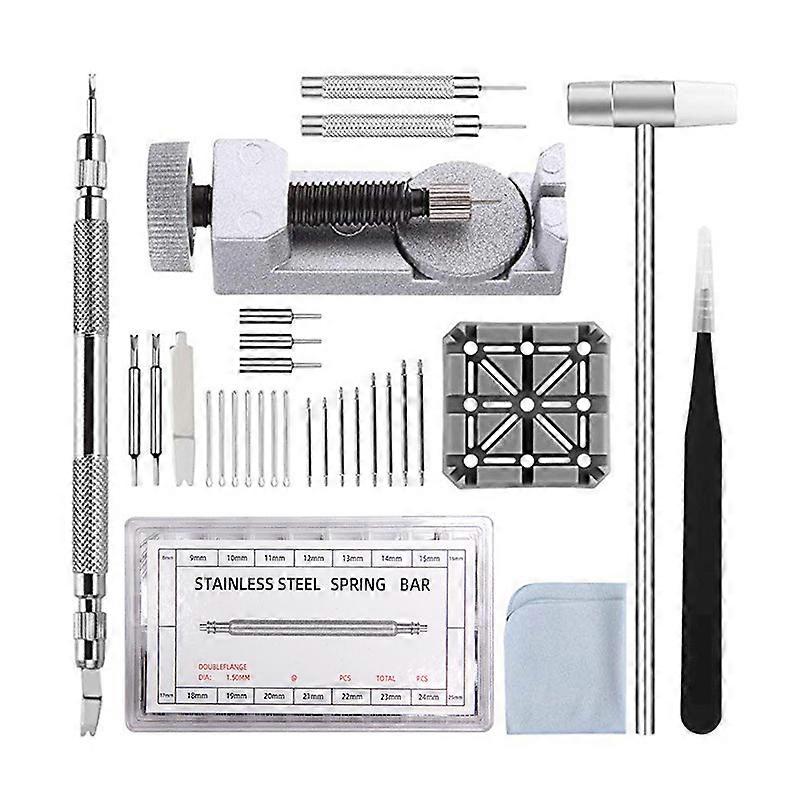 Watch strap tool set, watchmaker tool set, watch tool for adjusting and replacing the watch strap, with strap pins, spring bar and pin extractor