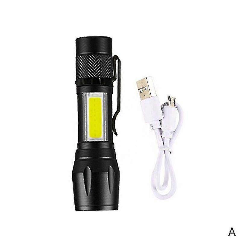 Outdoor Lighting Mini Flashlight Usb Rechargeable Led Zoom Strong Light With Side Cob And