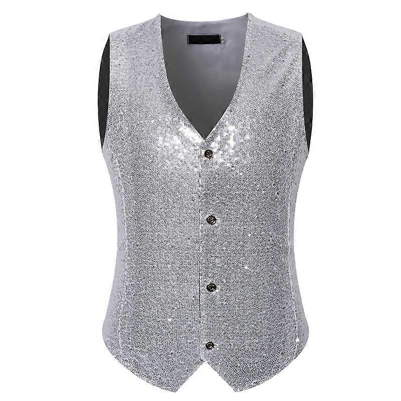 Mens Shiny Sequin Vest Formal Suit Vest Slim V Neck Waistcoat Party Dress Top
