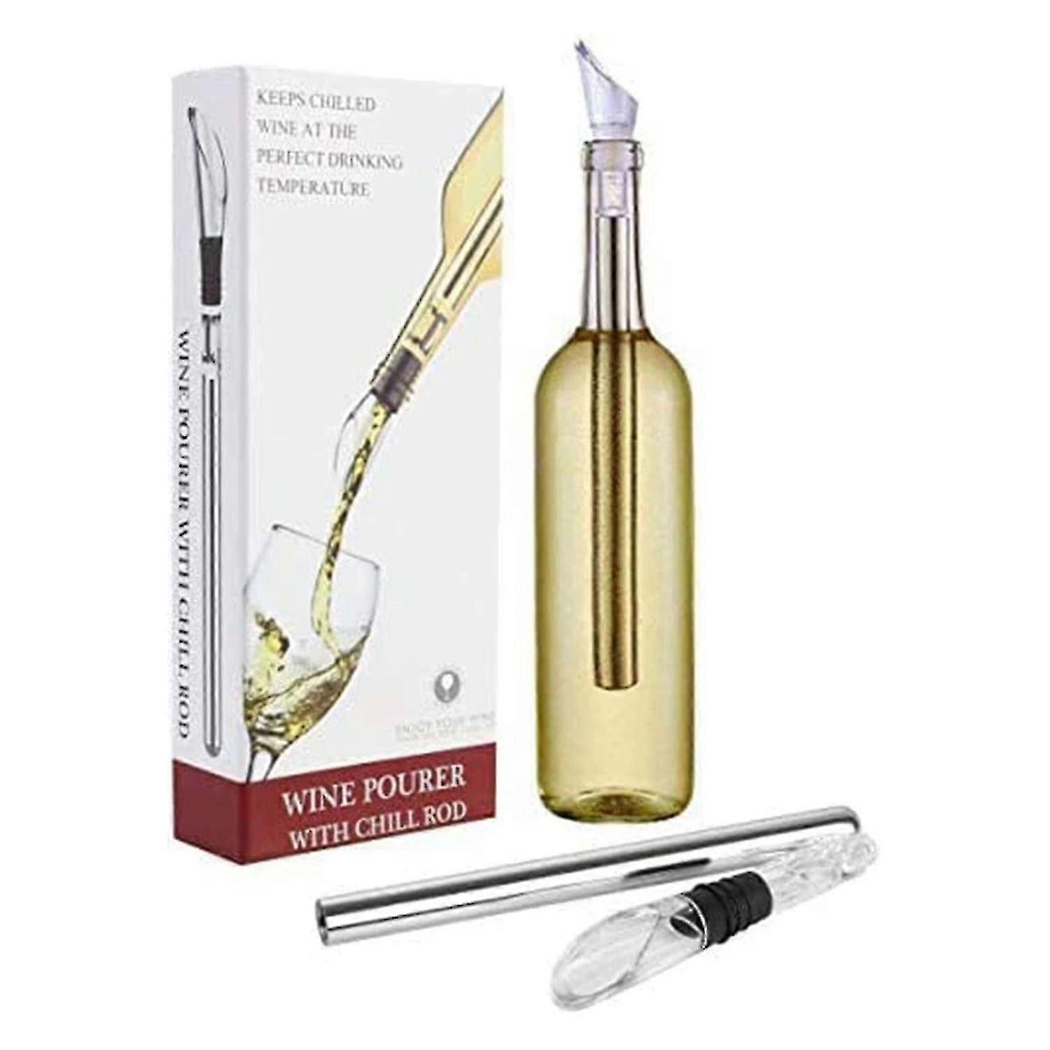 Refrigeratore per vino, refrigeratore di vino con versatore di vino in acciaio inossidabile e asta di raffreddamento, bastone di raffreddamento della bottiglia di vino con