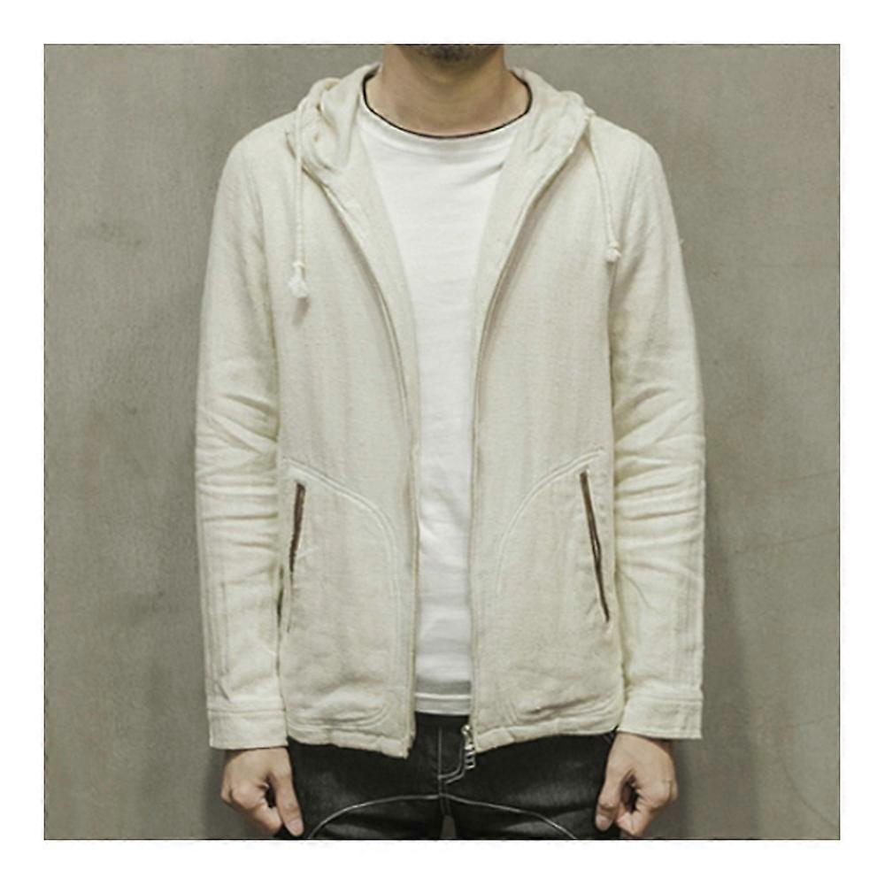 Flax Solid Color Coat Hoodied Jacket Man