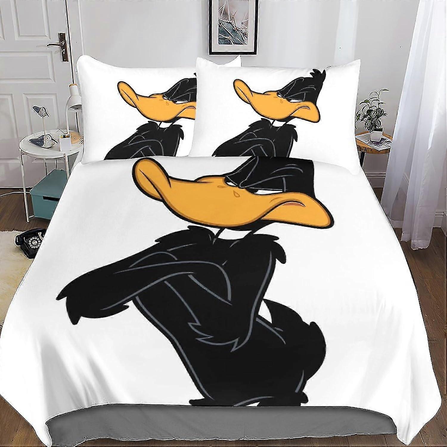 o5219 Bed Sheets Entemah Daffy Duck 3D Print Duvet Cover Set Bedding Sets with Hidden Zipper Closure, Microfiber Polyester Cute Anime Comforter Quilt 