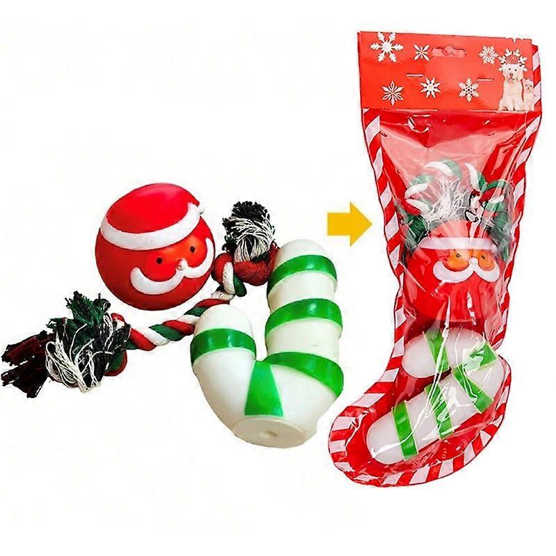 Christmas Pet Dog Toys Set Funny Latex Dog Chew Toy Squeaky Interactive Dog Toys for Puppy Small Medium Dogs Xmas Socks Toy Set Dog Supplies