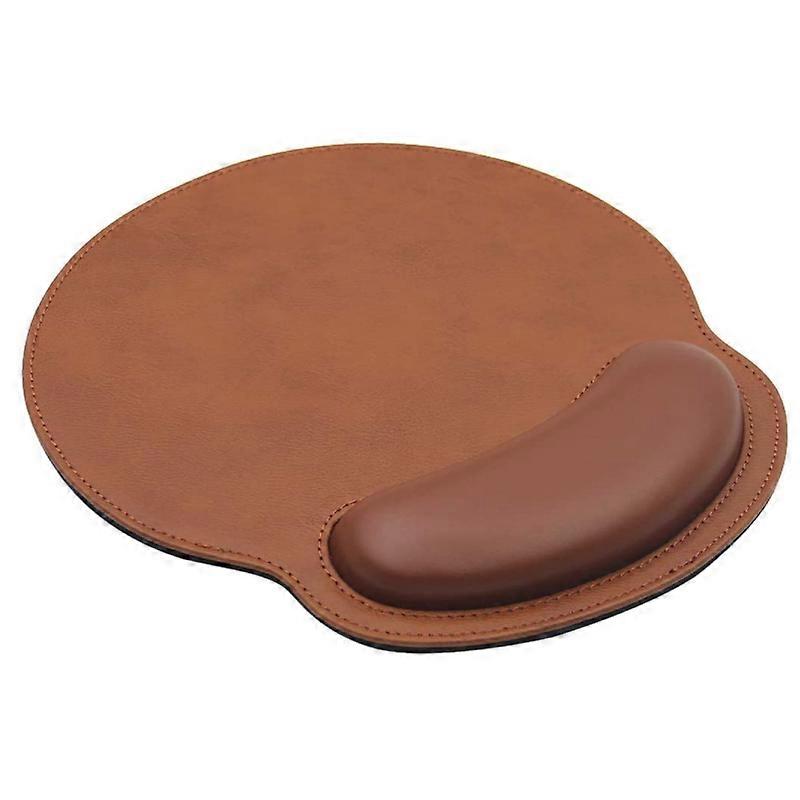 Mouse Pad Leather Wrist Rest Support,Ergonomic Memory Foam Mouse Wrist Rest Pad with Non-Slip Rubber Base,Durable&Comfortable Mousepad,Brown