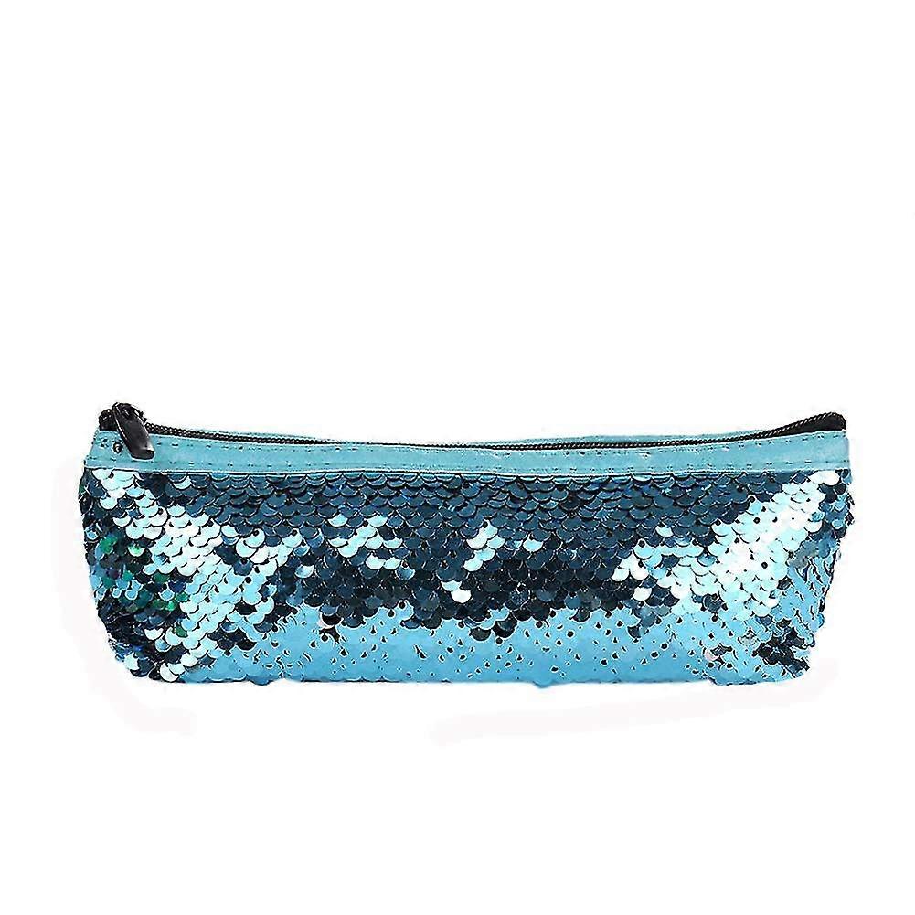 Simple Mini Multi-Functional Sequin Cosmetic Bag Pencil Pouch Turnable Shape, Blue