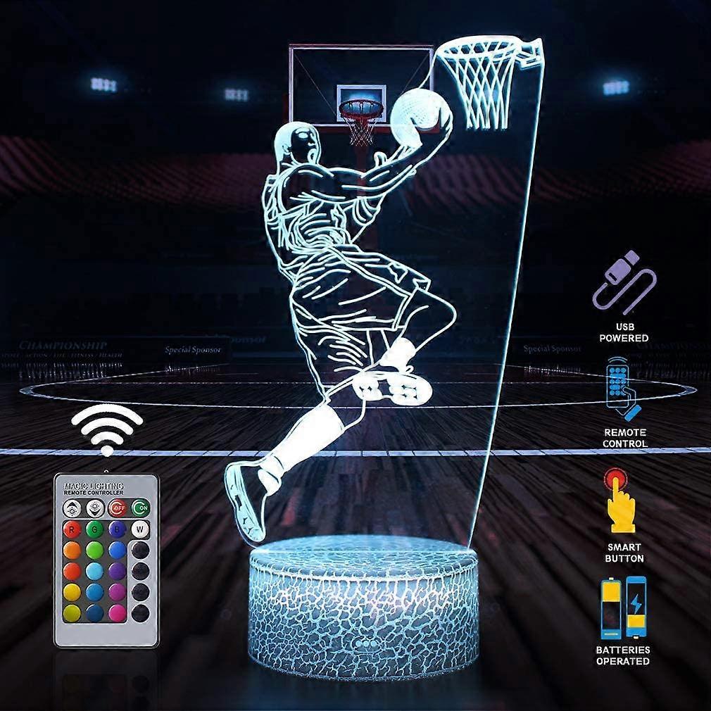 3D Basketball Man Night Light with Remote and Touch Control, Multiple Color and Flashing Modes and Adjusted Brightness, USB and Battery Powered, Best 