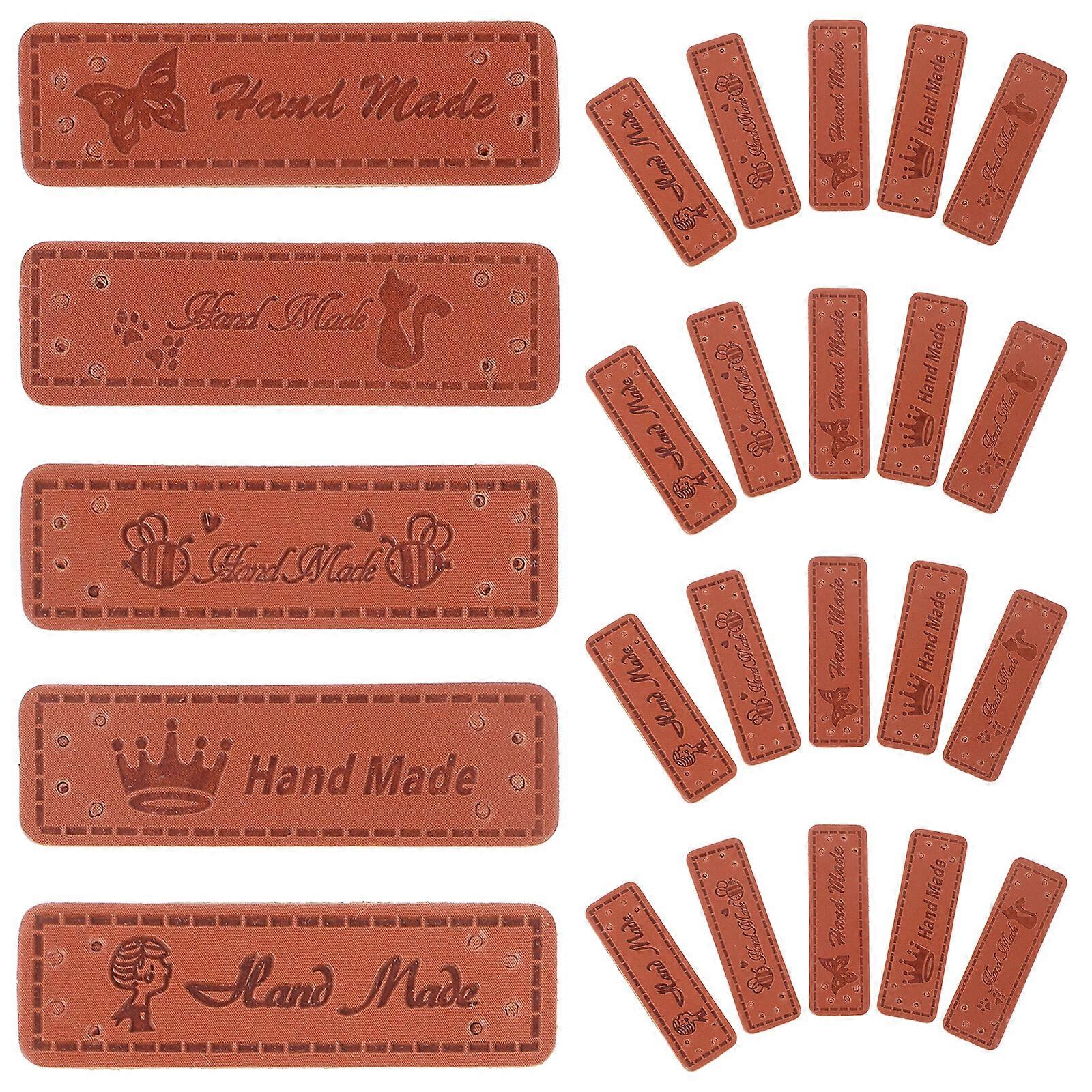 100pcs Handmade Labels Leather Labels Crochet Labels Clothing Labels with Holes (Mixed Style)