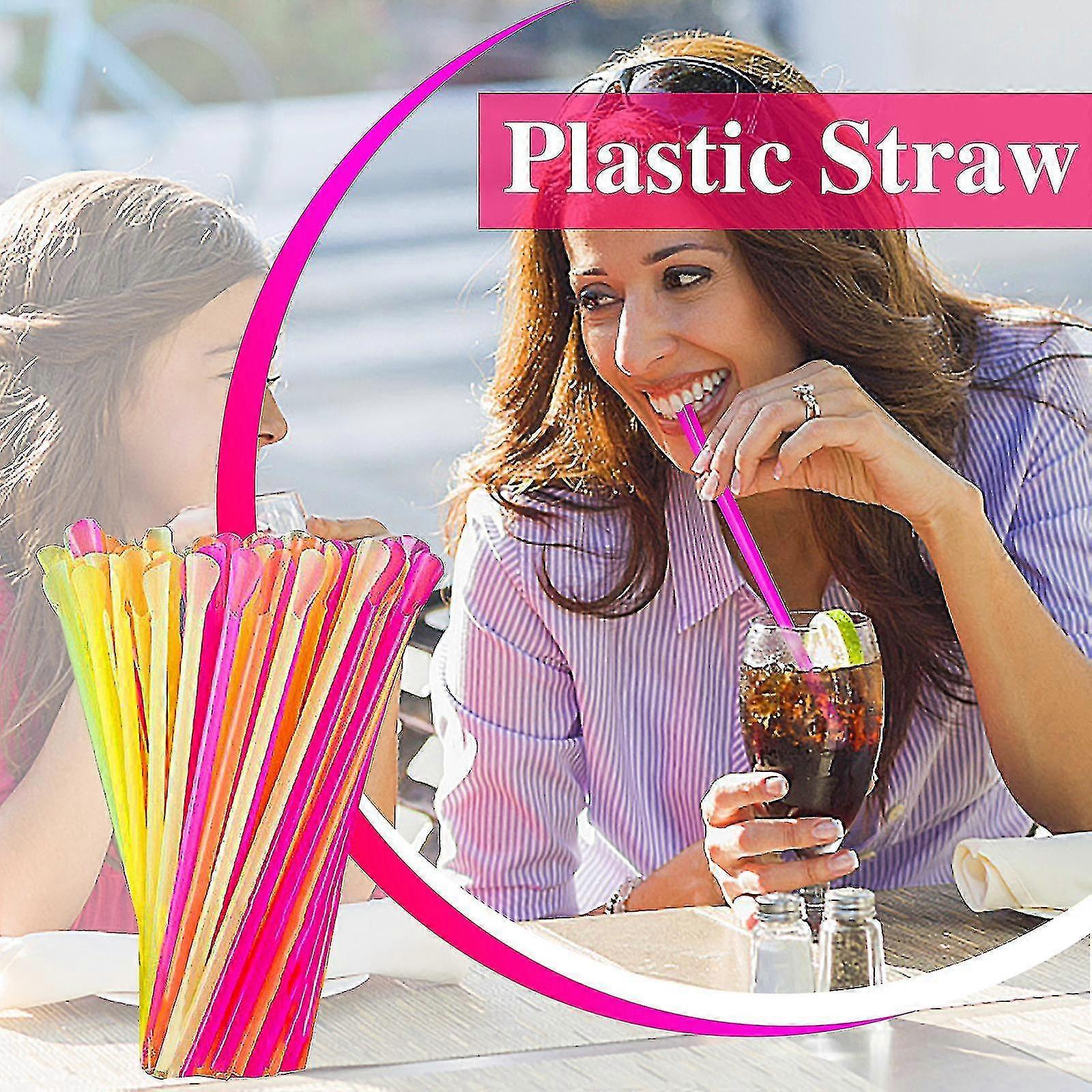 Disposable Straws With Spoon Colored Plastic 100pcs