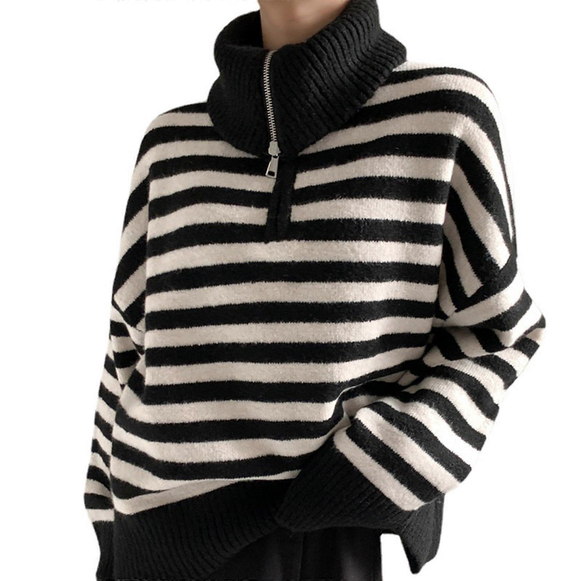 Women's thickened striped half zip sweater