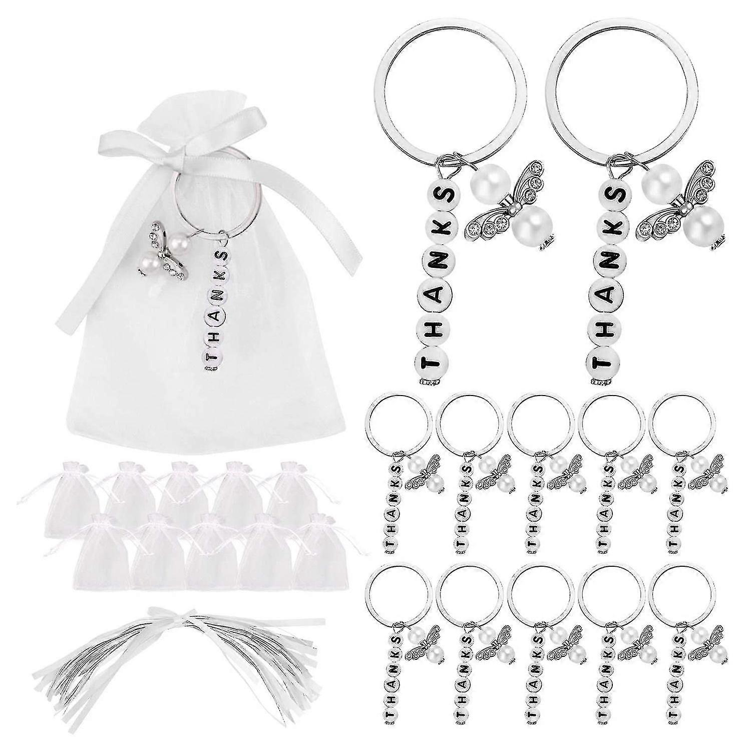 20 Sets Baptism Party Favors, Wedding Favors Thanks Style Keychain With Drawstring Communion Birthd