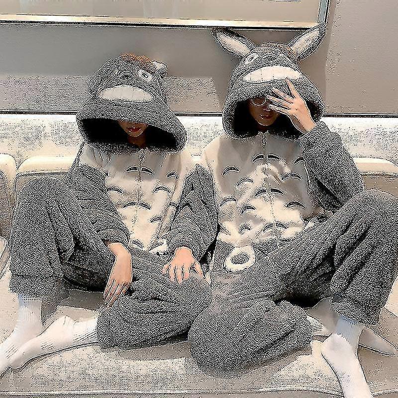 الشتاء رشاقته النساء الرجال زوجين بيجاما بذلات الكرتون القط Kawaiiملابس النوم Onesie عاشق بيجاما هوديي المرجان الصوف