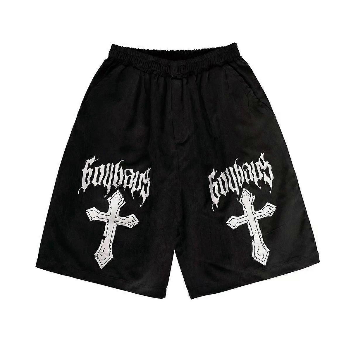 מכנסי קיץ קצרים וינטאג' קרוס טרנץ' נשים גבר מכנסי ברך הרג'וקו נקבה מותן גבוה משוחרר מכנסיים חמש נקודות קריקטורה y2k גבר מכנסיים קצרים