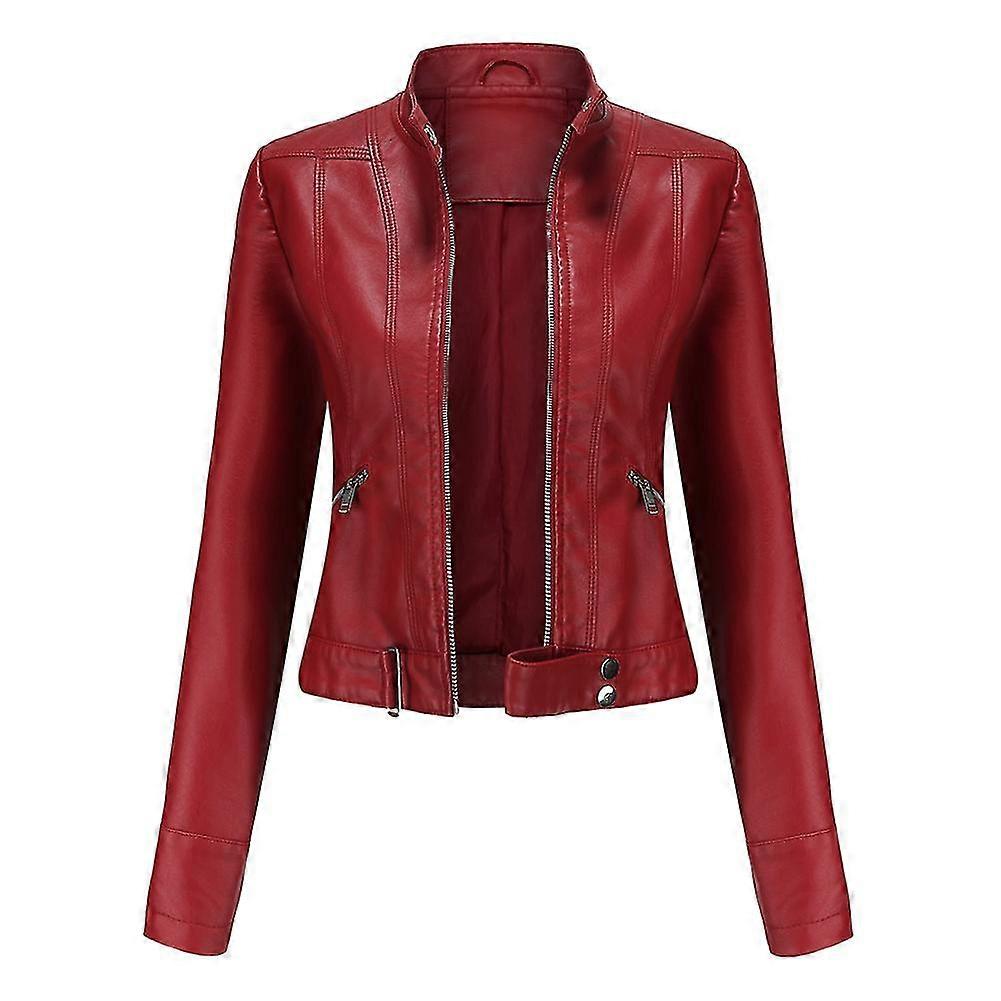 Womens Casual Zipper Regular-fit Leather Jacket