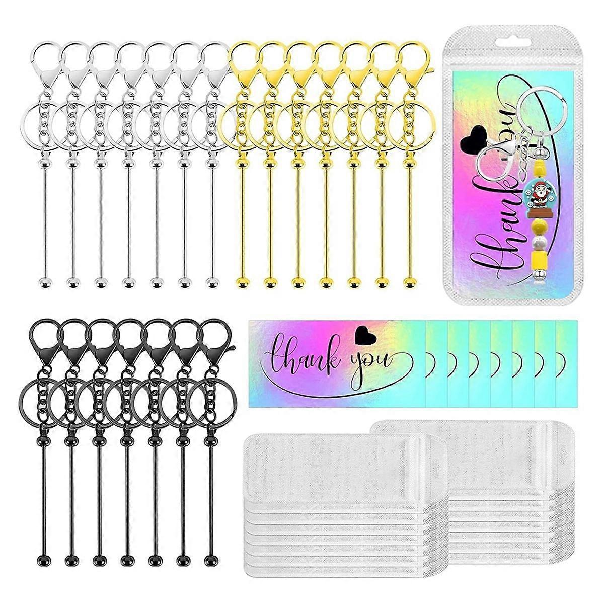 63Pcs Beadable Keychain Bars Resealable Set Keychain Making Supplies Kit for DIY Pendant Craft Jewe