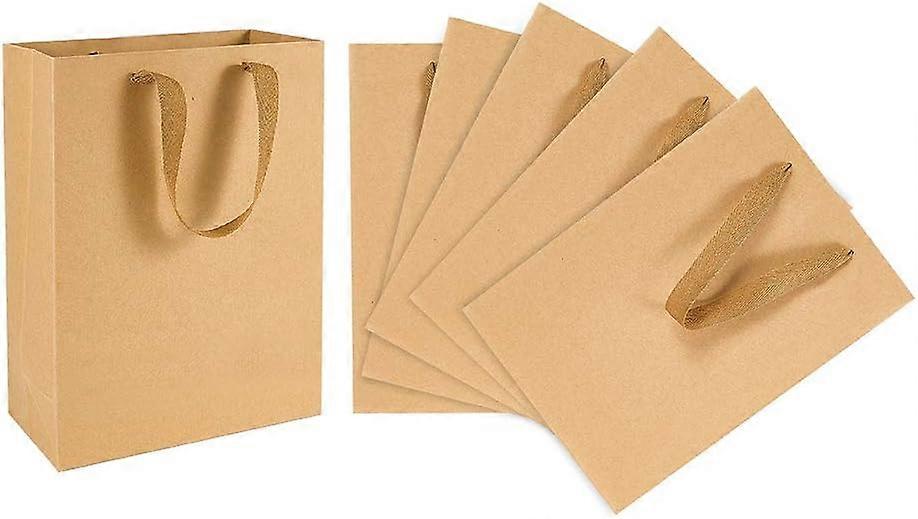ハンドル付き10パック紙袋5.9 "x 7.8" x 2.3 "茶色のクラフト紙ショッピングバッグクラフトバッグパーティーバッグ小売バッグ商品バッグハンドル紙袋