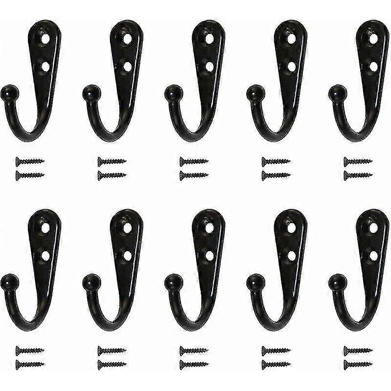 10 Pcs Single Hooks Black Wall Hooks Coat Rack Black Fitted With Mounting Screws