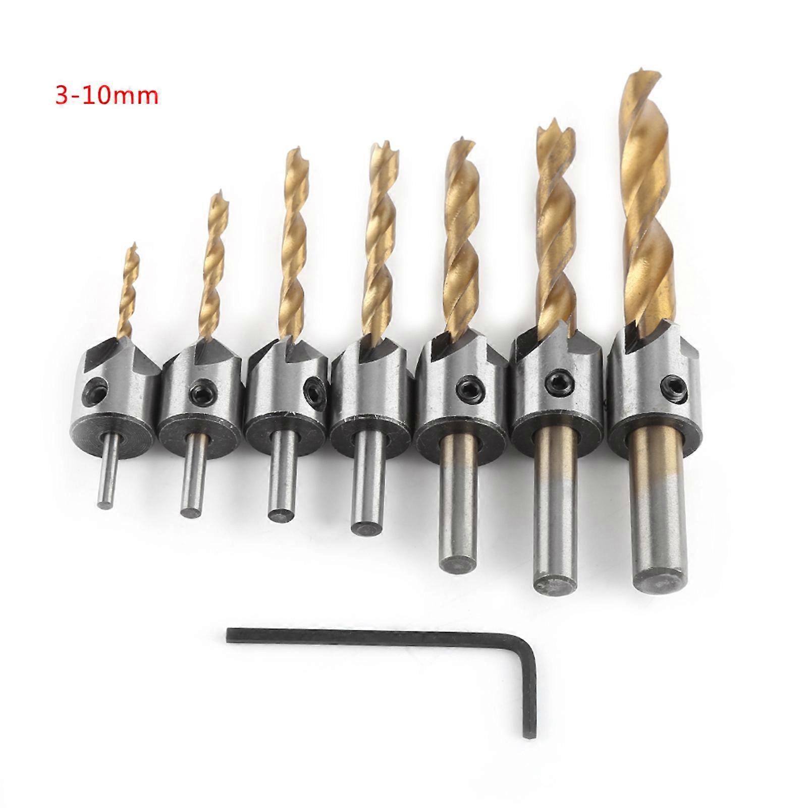 Countersink Drill Bit Carpentry Woodworking Boring Tool Round Shank With Hex Key(7pcs,3-10mm)