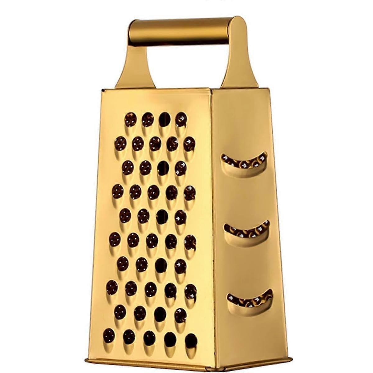 4-sided stainless steel grater slicer ergonomic handle gold