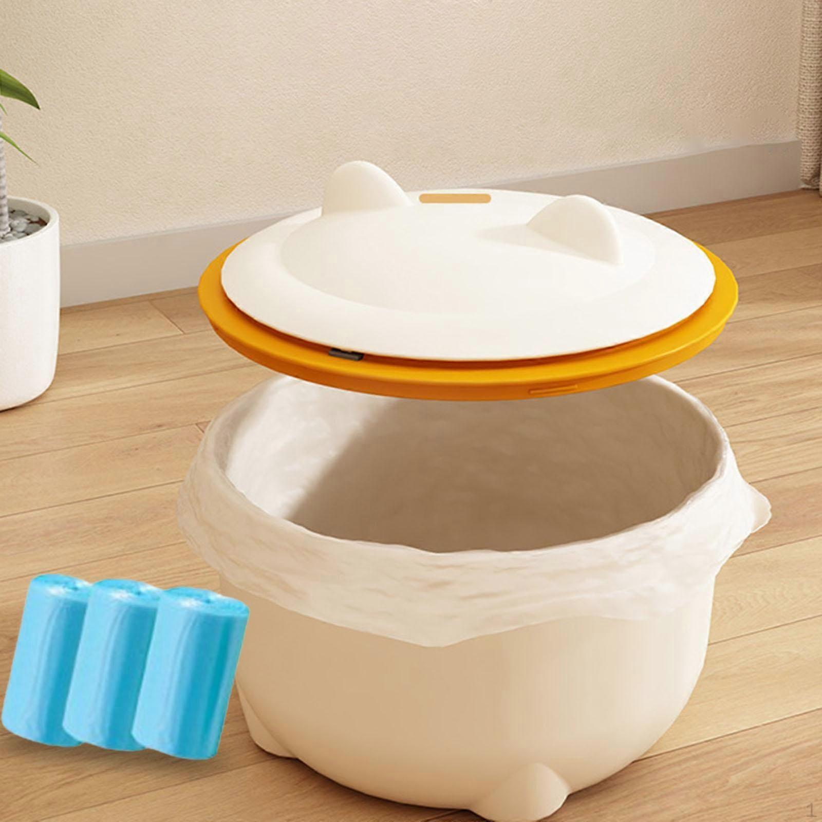 Hooded Cat Litter Bin with Lid Garbage Bags Waste for Small Animals yellow