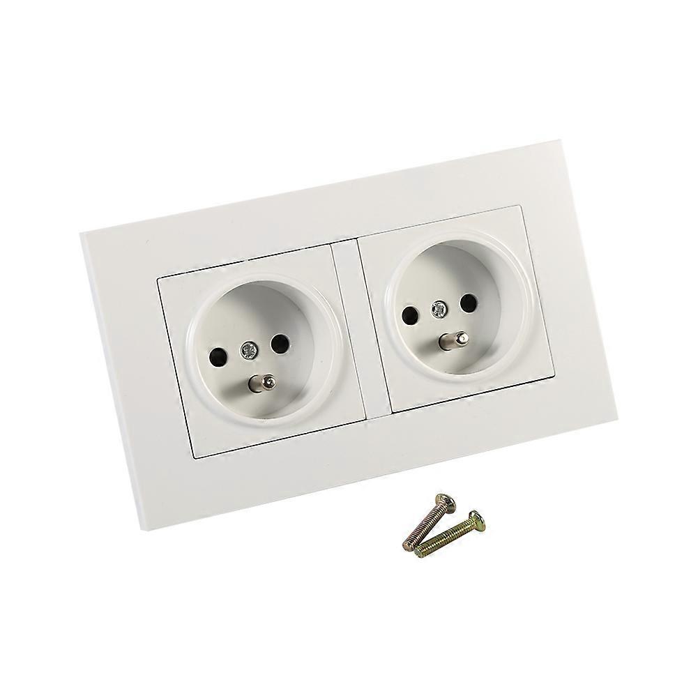 1PC French Standard Wall Power Socket,White PC Material Panel AC 110~250V,16A 2 Way