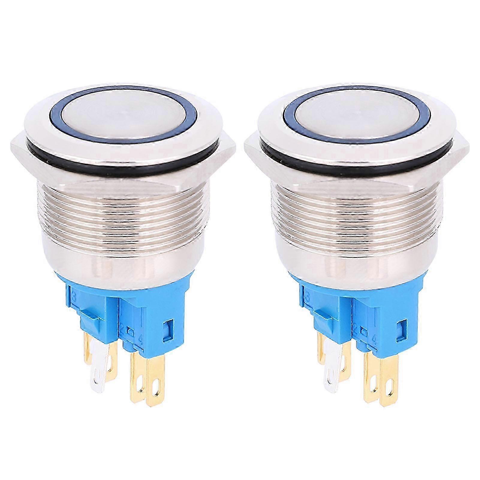 2Pcs DC12-24V IP65 22mm Ring Reset Button 6-Pin Push Button Switch AccessoriesBlue
