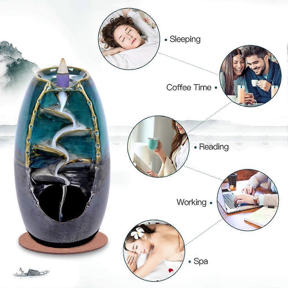 Waterfall Effect Handcrafted Ceramic Backflow Incense Burner for Aromatherapy