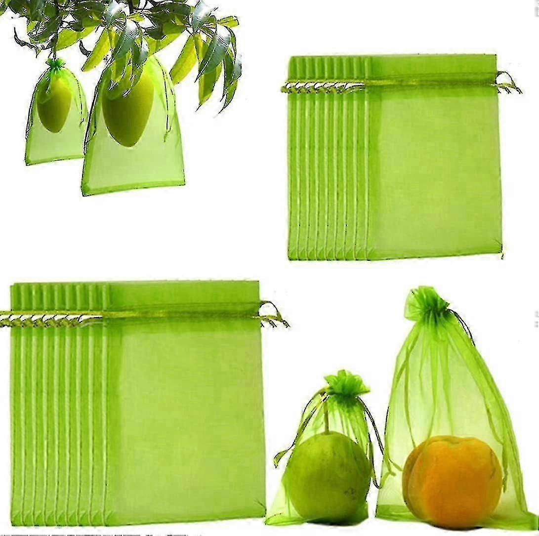 Filet de jardin, sac de filet de protection des fruits pour sac en filet d’arbre fruitier sac barrière de jardin avec cordon de serrage vert 100pcs