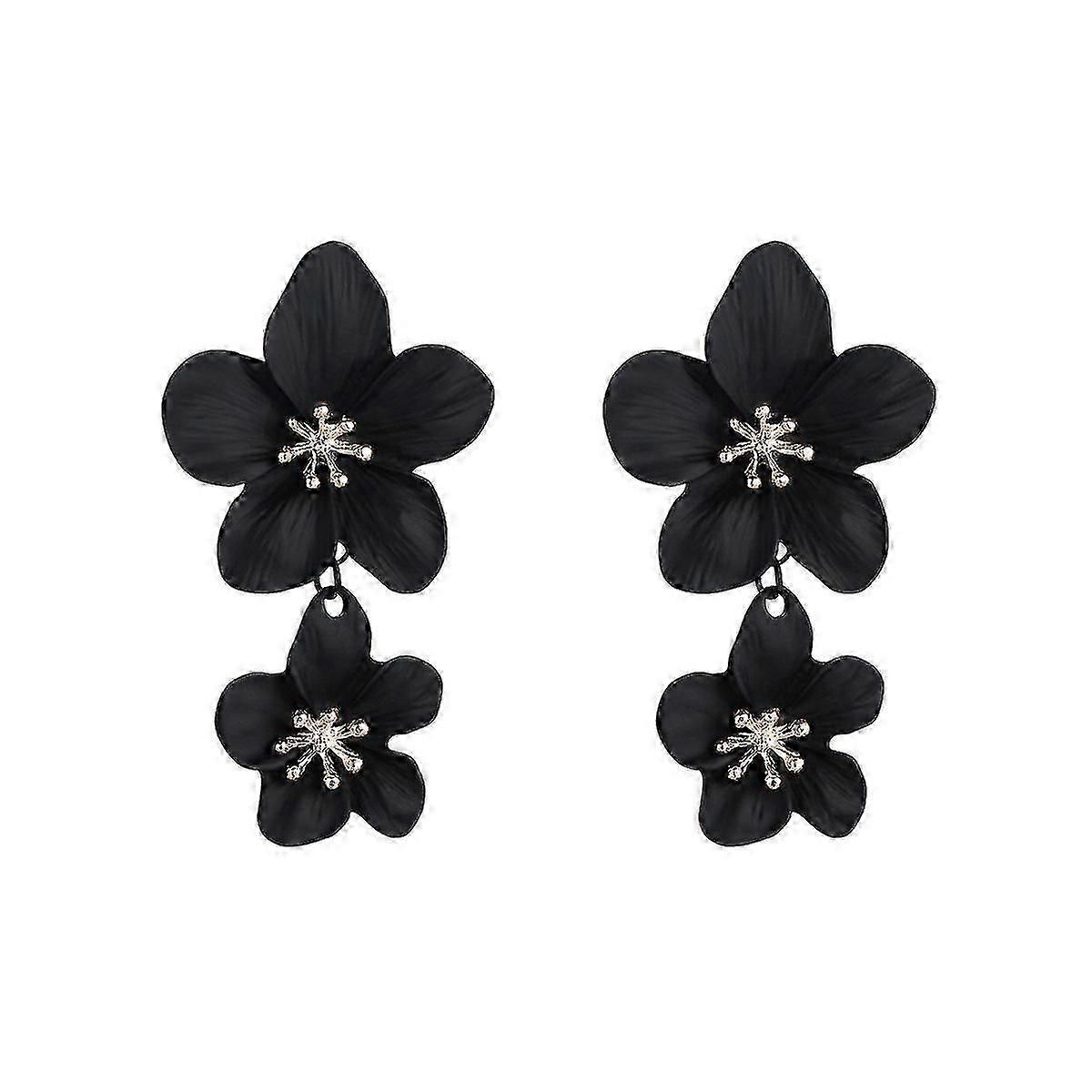 Handmade Bohemian Large Matte Double Dangle Drop EarringsMetal floral Stud Earrings For Women