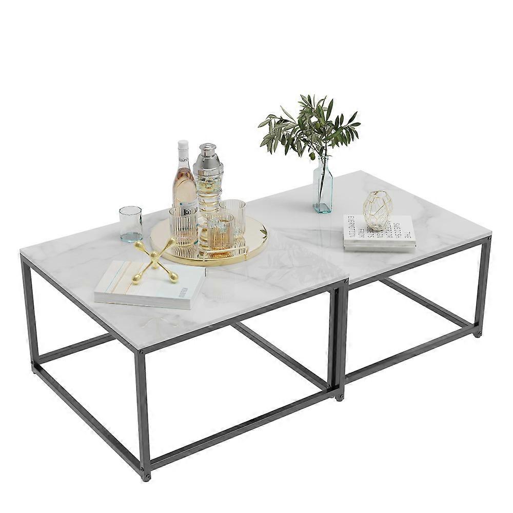 Set of 2 Square Marble Coffee Table Accent Furniture Center Table Storage Home