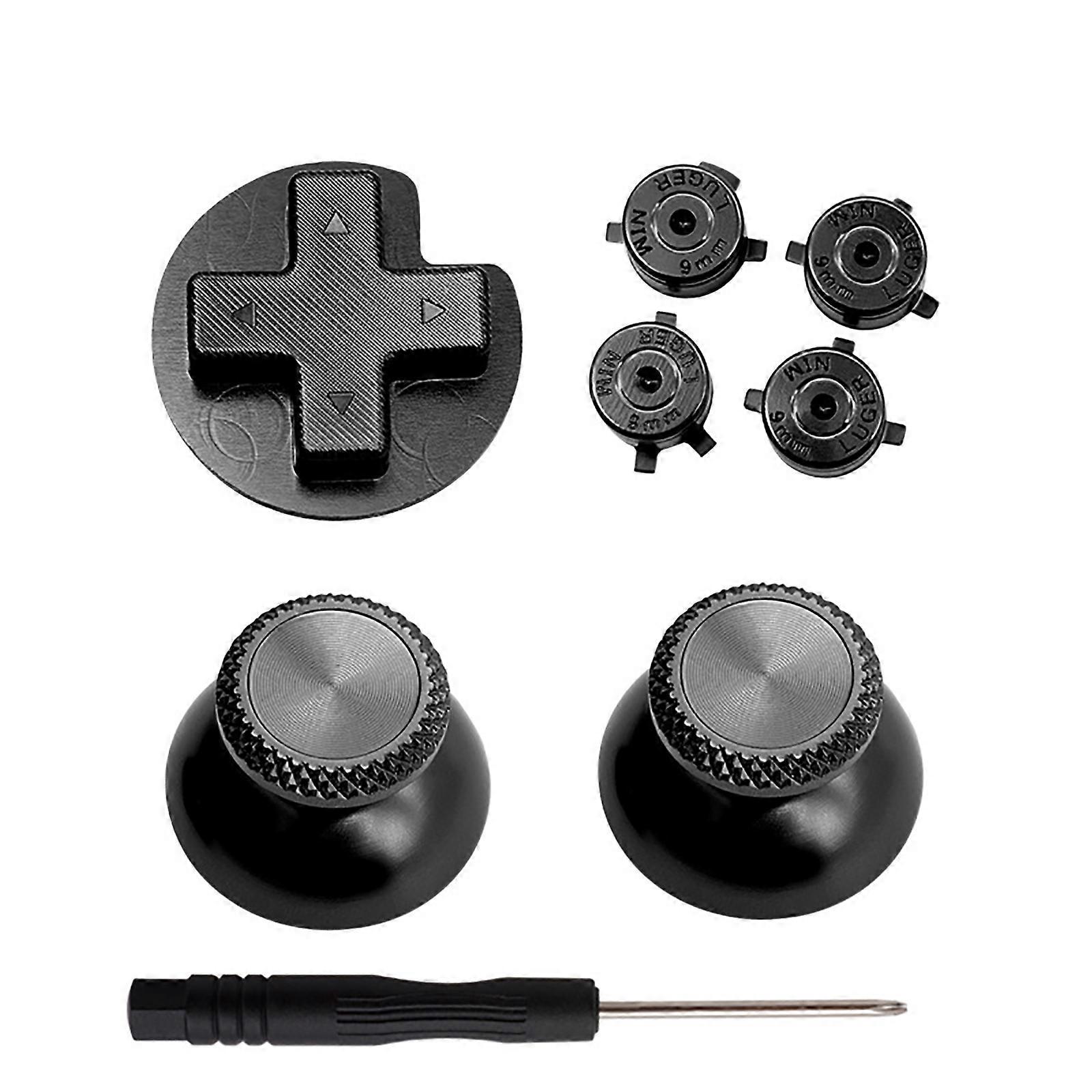 8Pcs/set Metal Analog Joystick Thumb Stick with Bullet Buttons ABXY Mushroom for Head Keys & Tool for Switch Pro  Black