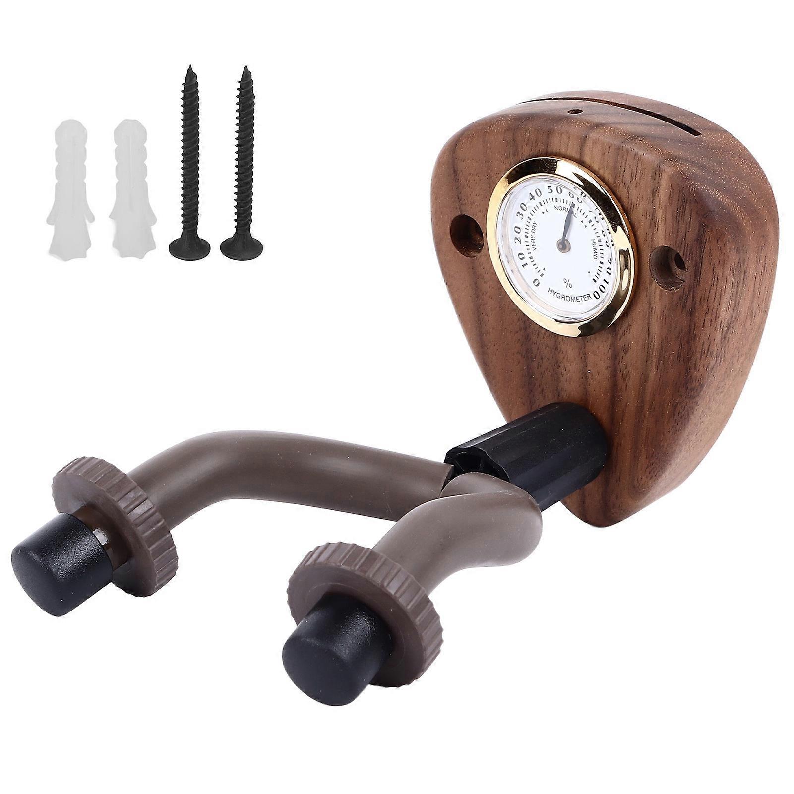 Guitar Neck Hanger Wall Mount Hook Stand with Wooden Base String Instrument Holder for Bass Banjo Violin Hygrometer Type