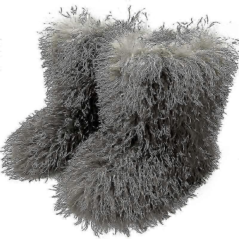 Boty z umělé kožešiny pro ženy Fuzzy Fluffy Furry Round Toe Semišové zimní boty - JA - JA