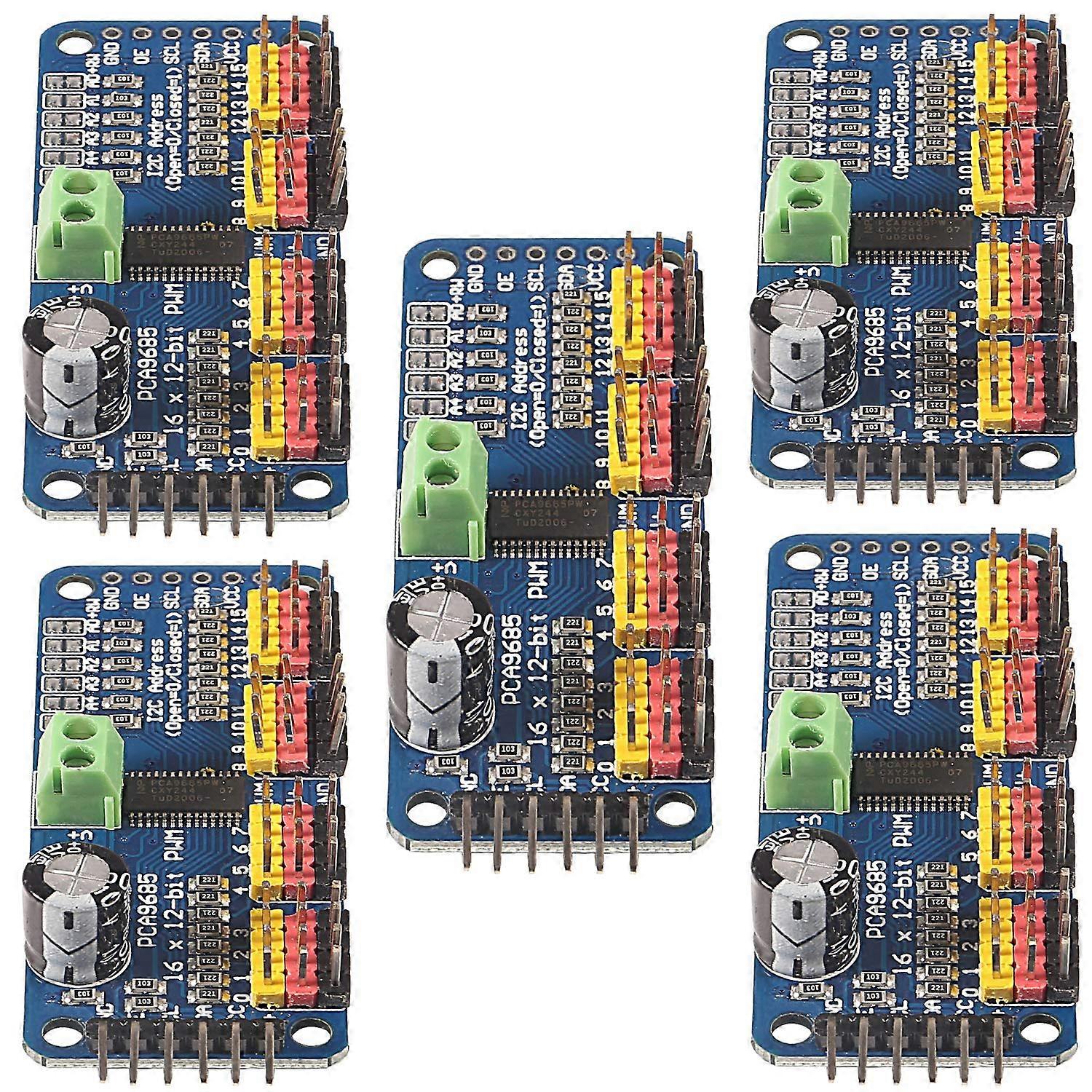 PCA9685 16 Channel PWM Servo Motor Driver Module IIC for Raspberry Pi, 12-Bit Precision, 5 Pack