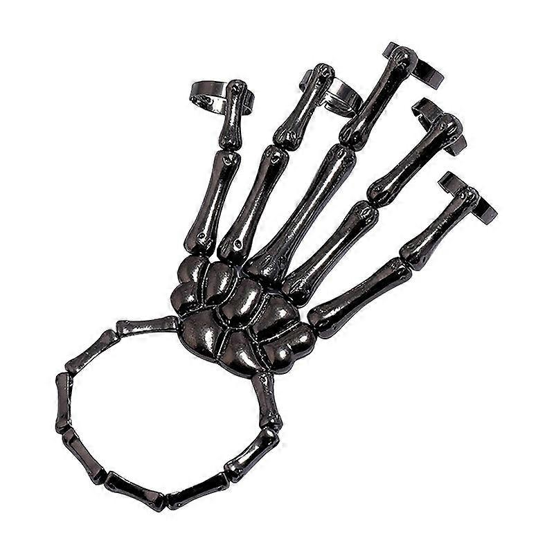 Punk Skull Hand Bone Five Finger Ring Adjustable Integrated Chain