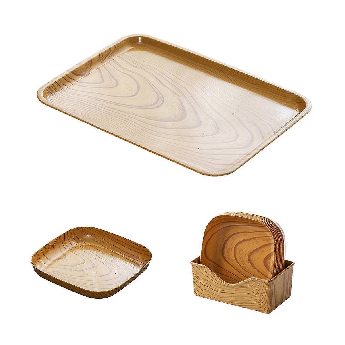 Square Wood Grain Plastic Dinner Plates for Parties
