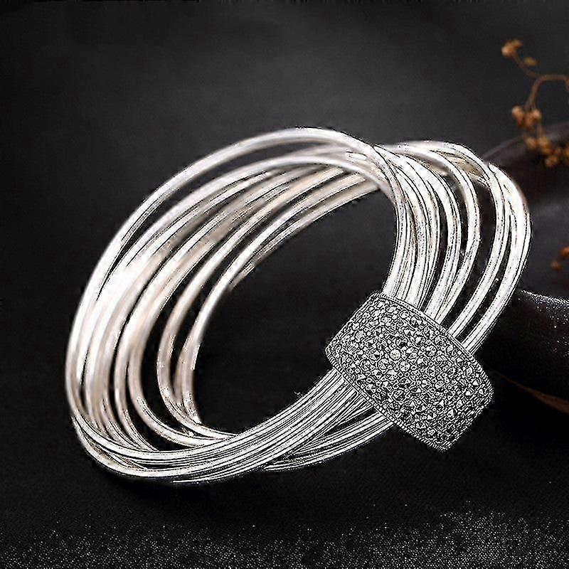 Sterling Silver Multi-ring Glossy Markerite Bracelet