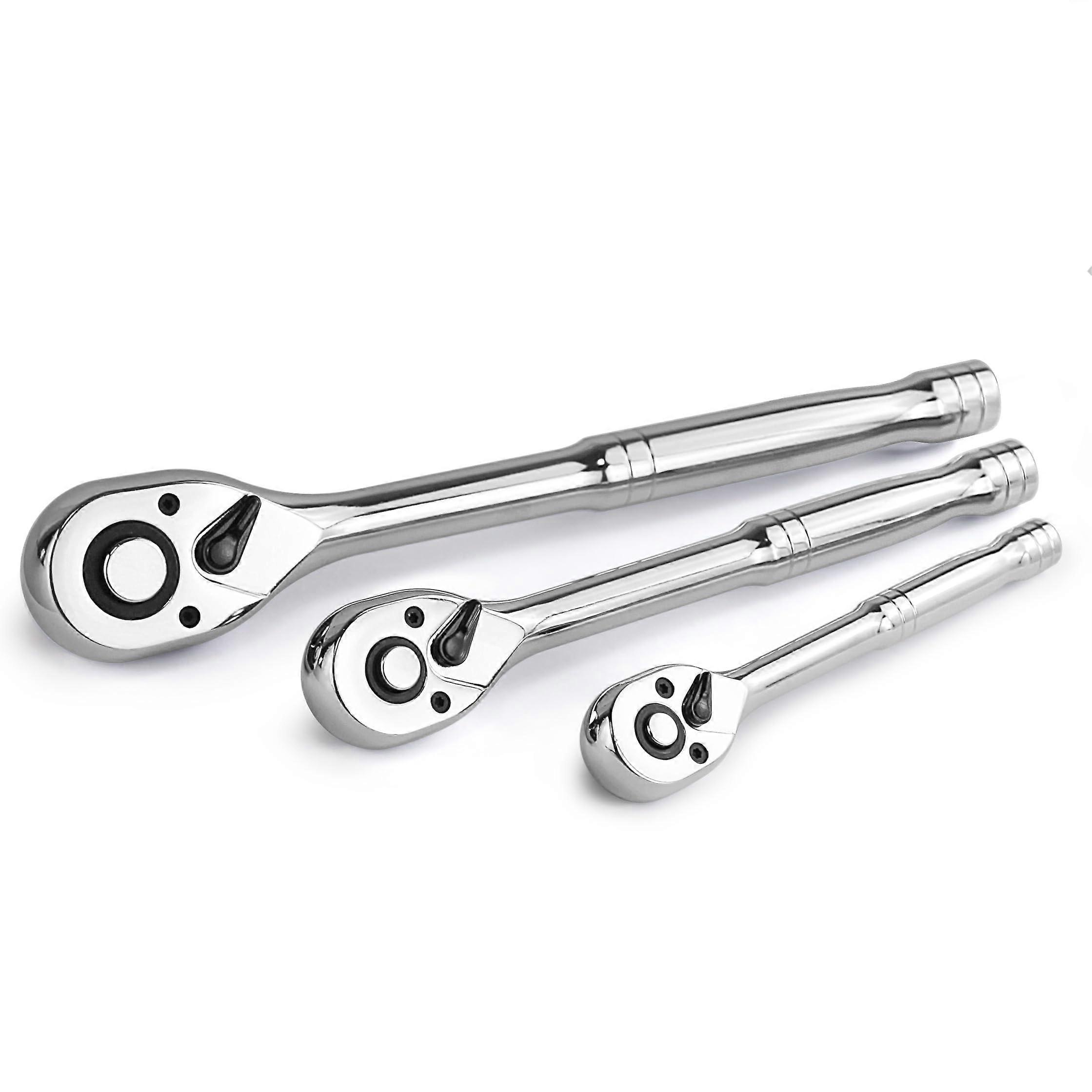 3Piece QuickRelease Ratchet Wrench Set, Drive Ratchet Set, 3/8', 1/4', 1/2' 72Tooth, alloy steel, 5 Degree Swing