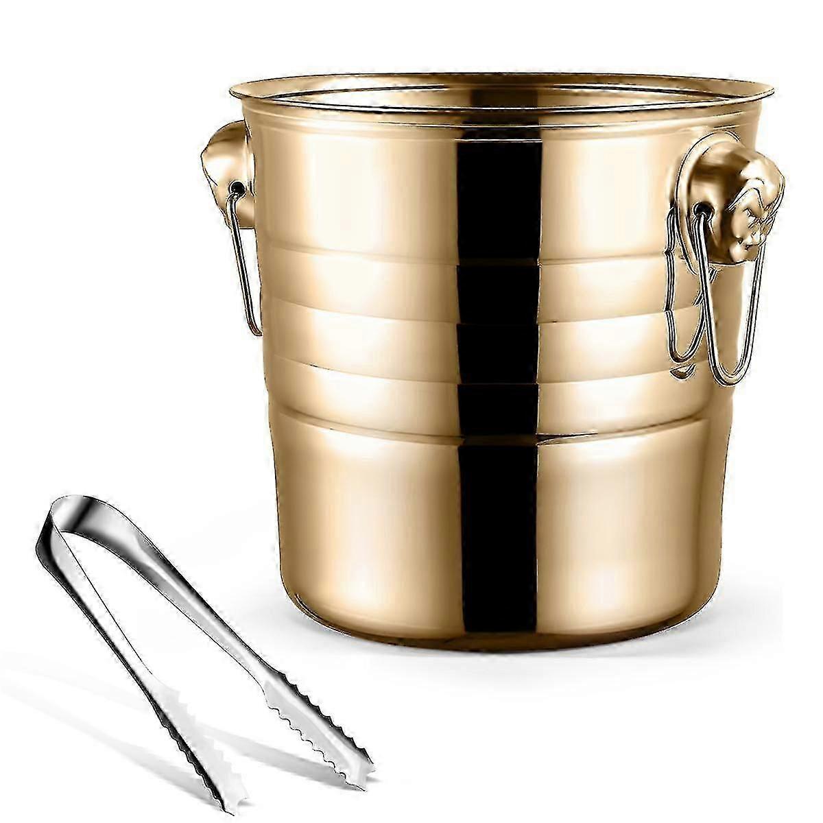 1pc 3l Stainless Steel Ice Bucket Thick Head Ice Bucket Party Ice Bucket (gold)P2025050900370